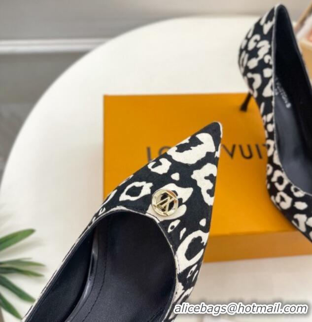 Duplicate Louis Vuitton Stellar Pumps 7cm in Leopard Print Hairy Leather Black/White 127025