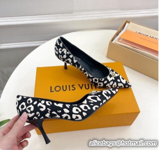 Duplicate Louis Vuitton Stellar Pumps 7cm in Leopard Print Hairy Leather Black/White 127025