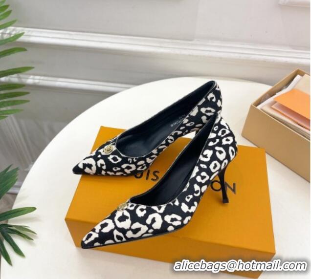 Duplicate Louis Vuitton Stellar Pumps 7cm in Leopard Print Hairy Leather Black/White 127025