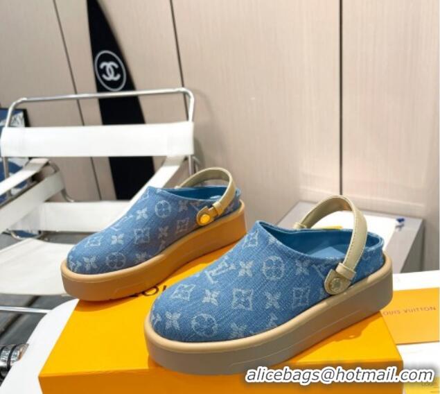 Best Price Louis Vuitton Aspen Platform Clog Platform Mules in Light Blue Monogram Denim 127027