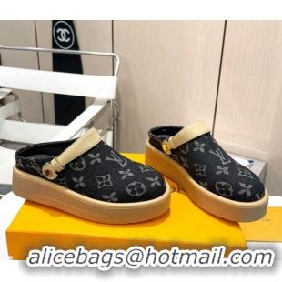 Stylish Louis Vuitton Aspen Platform Clog Platform Mules in Black Monogram Denim 127028