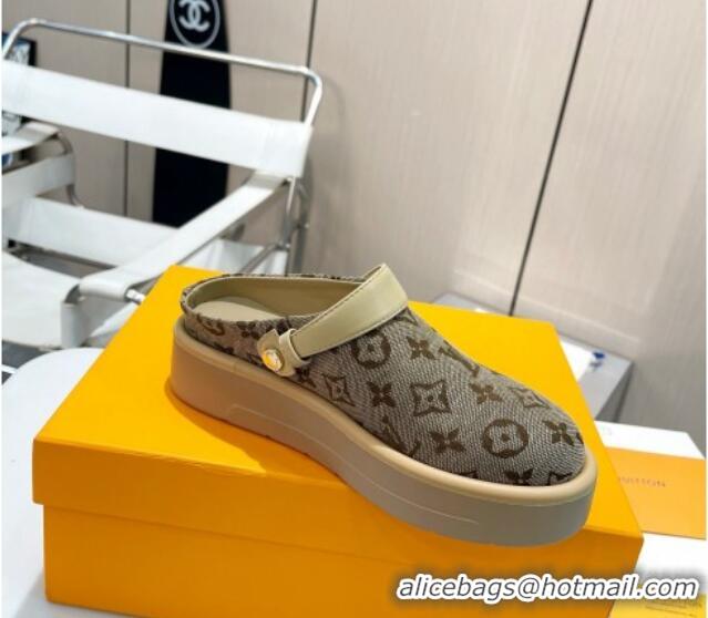 Good Quality Louis Vuitton Aspen Platform Clog Platform Mules in Monogram Canvas Khaki 0127029