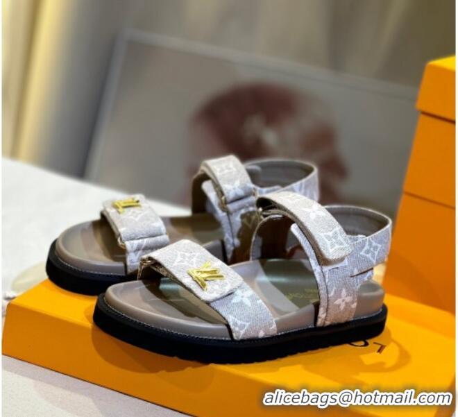 Perfect Louis Vuitton LV Sunset Flat Comfort Sandals in Beige Monogram Denim 127032