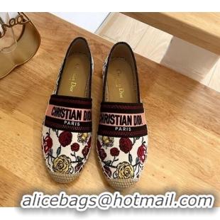 Best Grade Dior Flat Espadrilles in White and Pink Florilegio Embroidery 125086