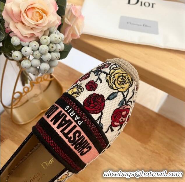 Best Grade Dior Flat Espadrilles in White and Pink Florilegio Embroidery 125086