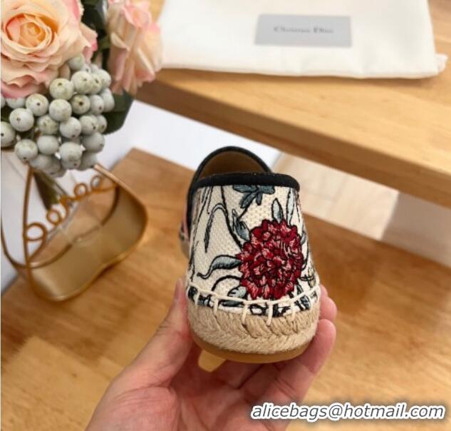 Best Grade Dior Flat Espadrilles in White and Pink Florilegio Embroidery 125086