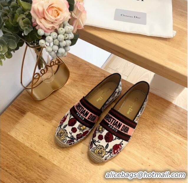 Best Grade Dior Flat Espadrilles in White and Pink Florilegio Embroidery 125086