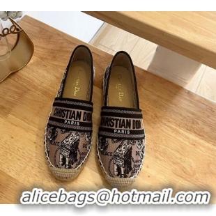 Perfect Dior Flat Espadrilles in Beige and Black Cotton Embroidered with Plan de Paris Motif 125087