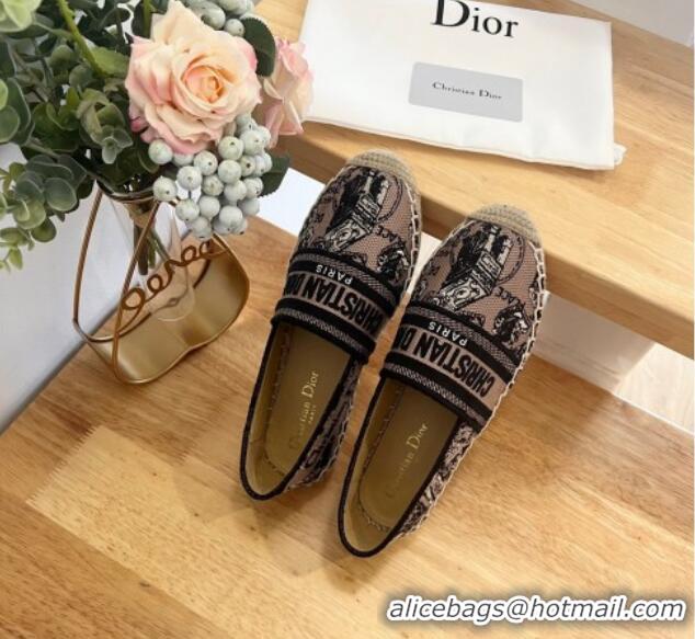 Perfect Dior Flat Espadrilles in Beige and Black Cotton Embroidered with Plan de Paris Motif 125087