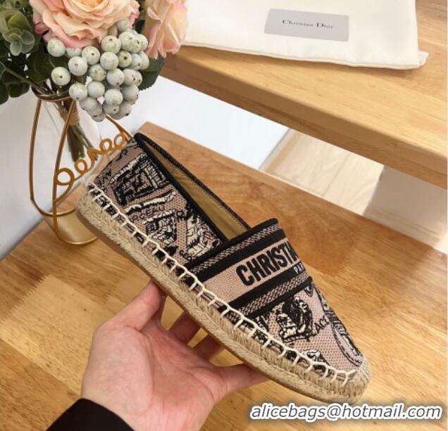 Perfect Dior Flat Espadrilles in Beige and Black Cotton Embroidered with Plan de Paris Motif 125087