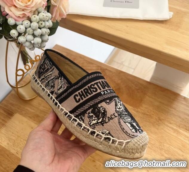 Perfect Dior Flat Espadrilles in Beige and Black Cotton Embroidered with Plan de Paris Motif 125087