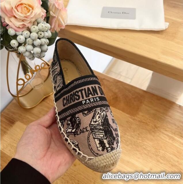 Perfect Dior Flat Espadrilles in Beige and Black Cotton Embroidered with Plan de Paris Motif 125087