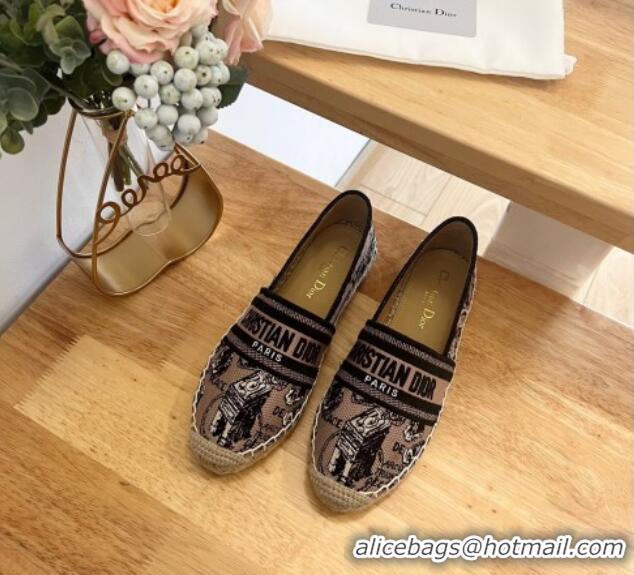 Perfect Dior Flat Espadrilles in Beige and Black Cotton Embroidered with Plan de Paris Motif 125087