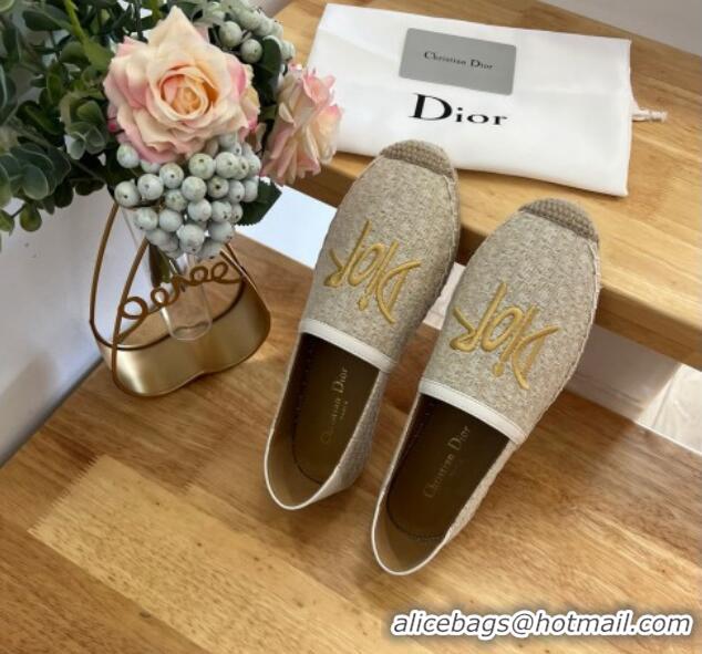 Pretty Style Dior Flat Espadrilles in Denim Embroidery Grey 125088