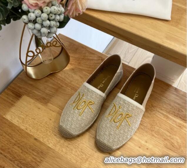 Pretty Style Dior Flat Espadrilles in Denim Embroidery Grey 125088