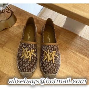 Top Grade Dior Flat Espadrilles in Denim Embroidery Brown 125089