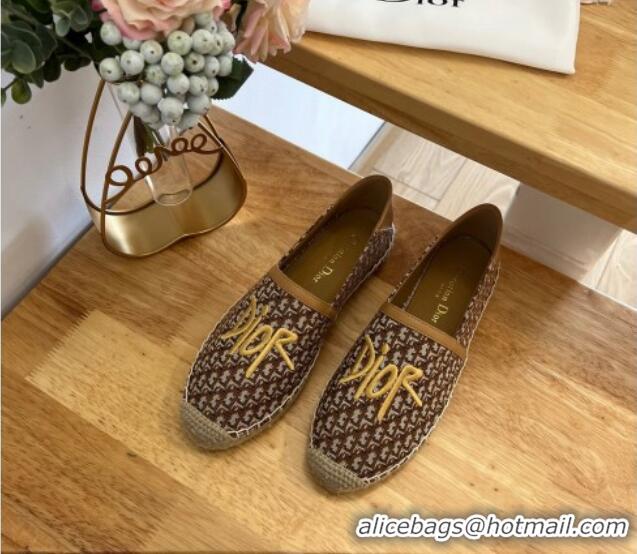 Top Grade Dior Flat Espadrilles in Denim Embroidery Brown 125089