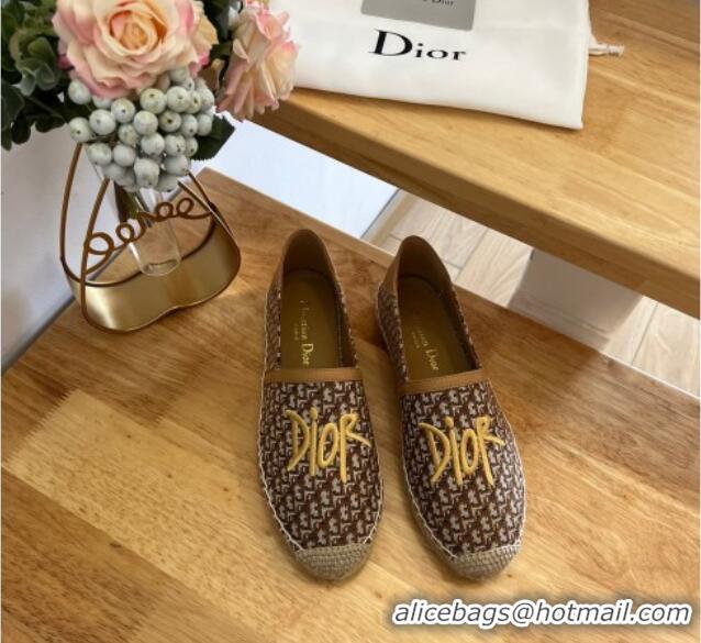 Top Grade Dior Flat Espadrilles in Denim Embroidery Brown 125089