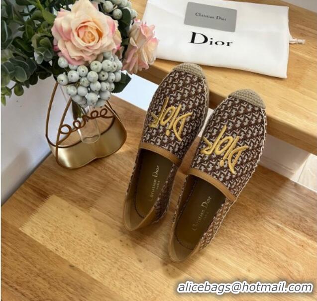 Top Grade Dior Flat Espadrilles in Denim Embroidery Brown 125089