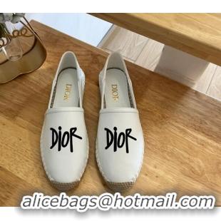 Durable Dior Flat Espadrilles in Embroidered Calfskin White 0125091