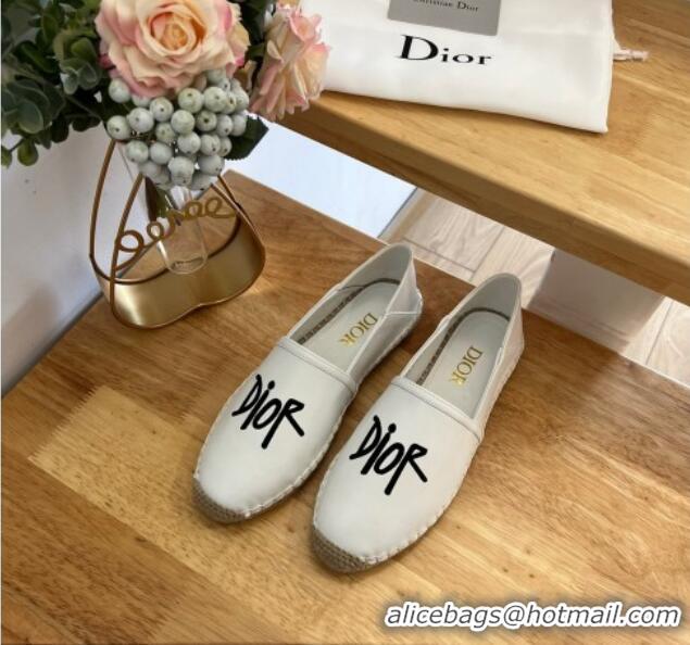 Durable Dior Flat Espadrilles in Embroidered Calfskin White 0125091