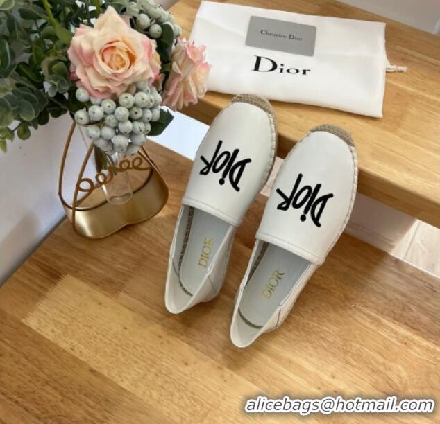 Durable Dior Flat Espadrilles in Embroidered Calfskin White 0125091