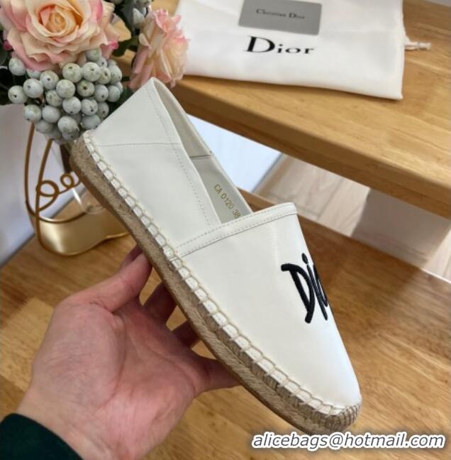 Durable Dior Flat Espadrilles in Embroidered Calfskin White 0125091