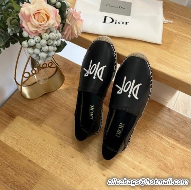 Best Product Dior Flat Espadrilles in Embroidered Calfskin Black 125092