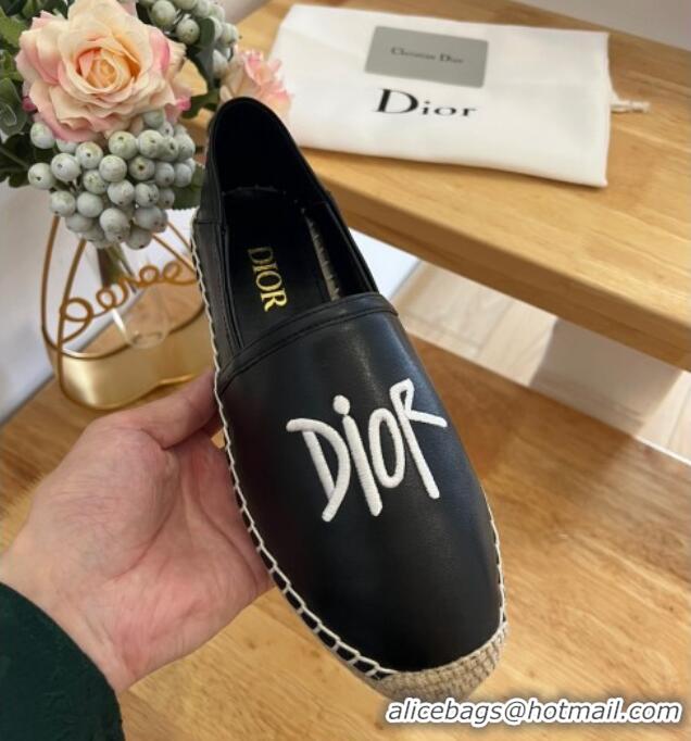 Best Product Dior Flat Espadrilles in Embroidered Calfskin Black 125092