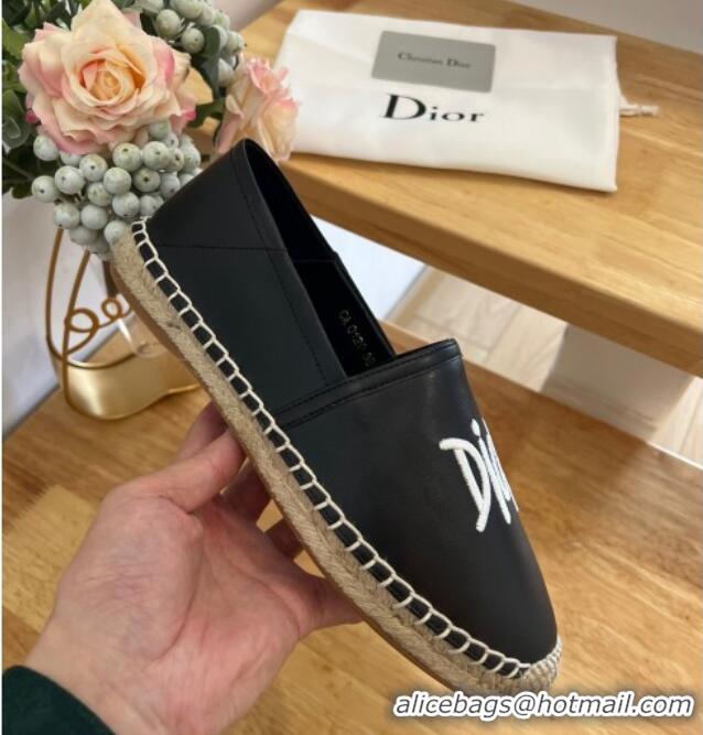 Best Product Dior Flat Espadrilles in Embroidered Calfskin Black 125092