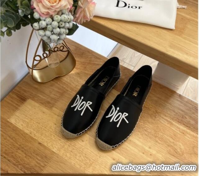 Best Product Dior Flat Espadrilles in Embroidered Calfskin Black 125092