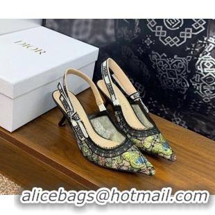 Most Popular Dior J'Adior Slingback Pumps 6.5cm in Transparent Mesh Embroidered with Green Multicolor Butterfly Motif 12