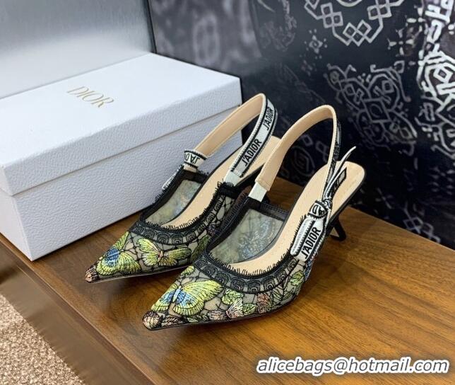 Most Popular Dior J'Adior Slingback Pumps 6.5cm in Transparent Mesh Embroidered with Green Multicolor Butterfly Motif 12