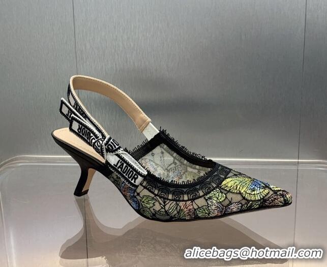 Most Popular Dior J'Adior Slingback Pumps 6.5cm in Transparent Mesh Embroidered with Green Multicolor Butterfly Motif 12