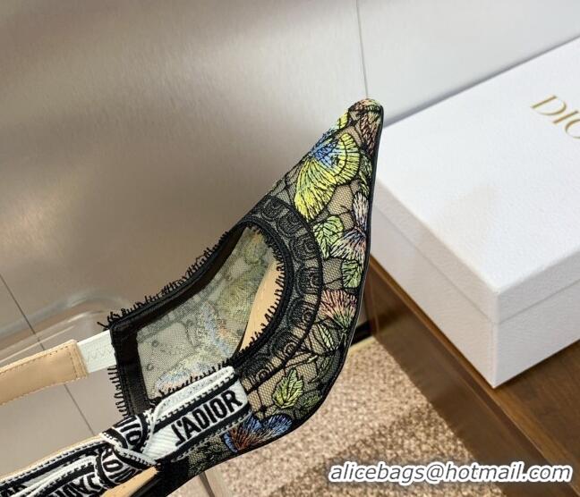 Most Popular Dior J'Adior Slingback Pumps 6.5cm in Transparent Mesh Embroidered with Green Multicolor Butterfly Motif 12