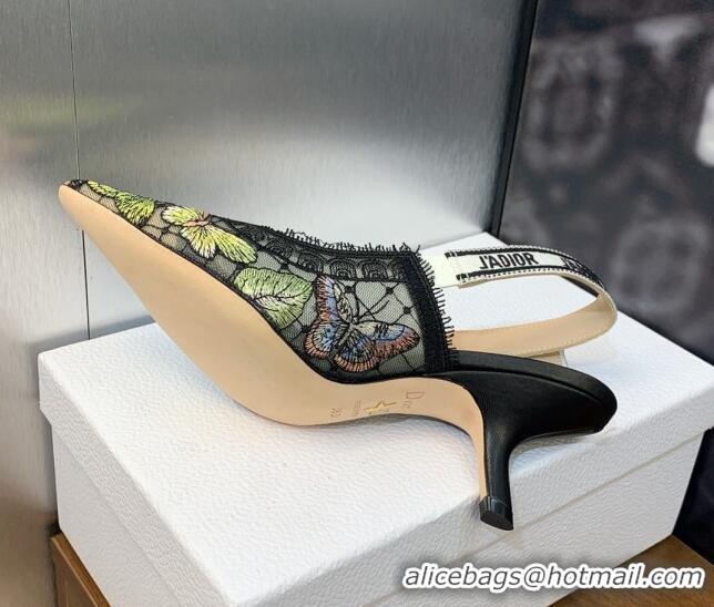 Most Popular Dior J'Adior Slingback Pumps 6.5cm in Transparent Mesh Embroidered with Green Multicolor Butterfly Motif 12