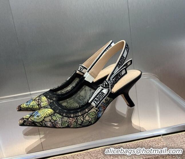 Most Popular Dior J'Adior Slingback Pumps 6.5cm in Transparent Mesh Embroidered with Green Multicolor Butterfly Motif 12