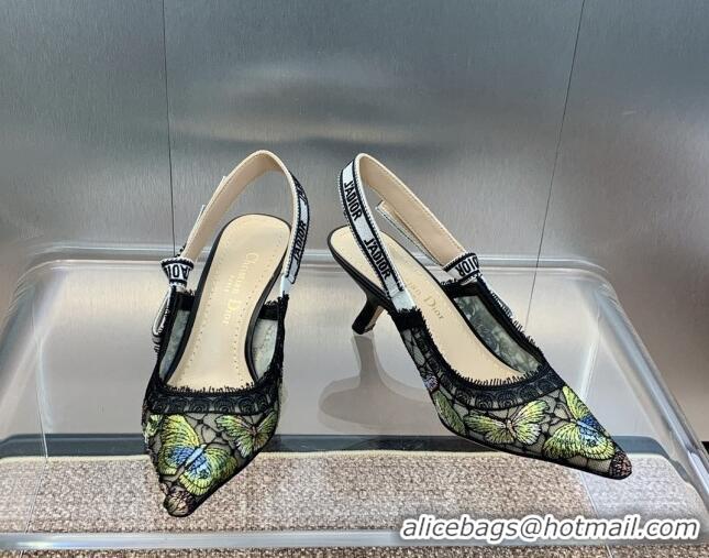 Most Popular Dior J'Adior Slingback Pumps 6.5cm in Transparent Mesh Embroidered with Green Multicolor Butterfly Motif 12