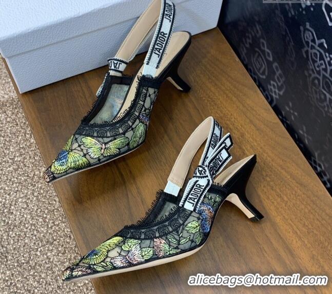 Most Popular Dior J'Adior Slingback Pumps 6.5cm in Transparent Mesh Embroidered with Green Multicolor Butterfly Motif 12