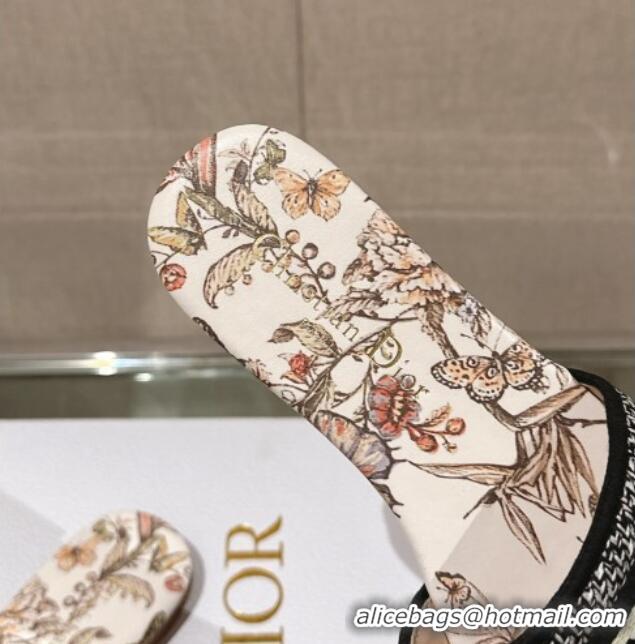 Pretty Style Dior Dway Flat Slide Sandals in Gold-Tone Embroidered Cotton with Toile de Jouy Mexico Motif 126014