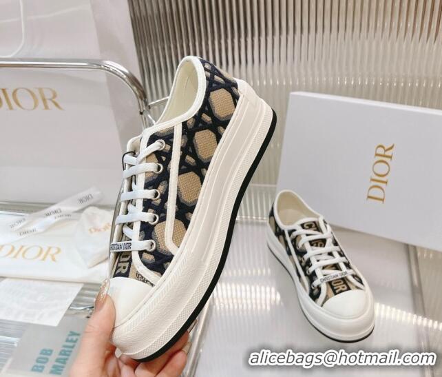 Best Product Dior Walk'n'Dior Platform Sneakers in Beige and Blue Macrocannage Embroidery 0126015