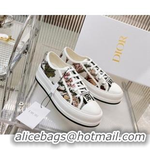 Best Grade Dior Walk'n'Dior Platform Sneakers in White Embroidered Cotton with Toile de Jouy Mexico Motif 126016