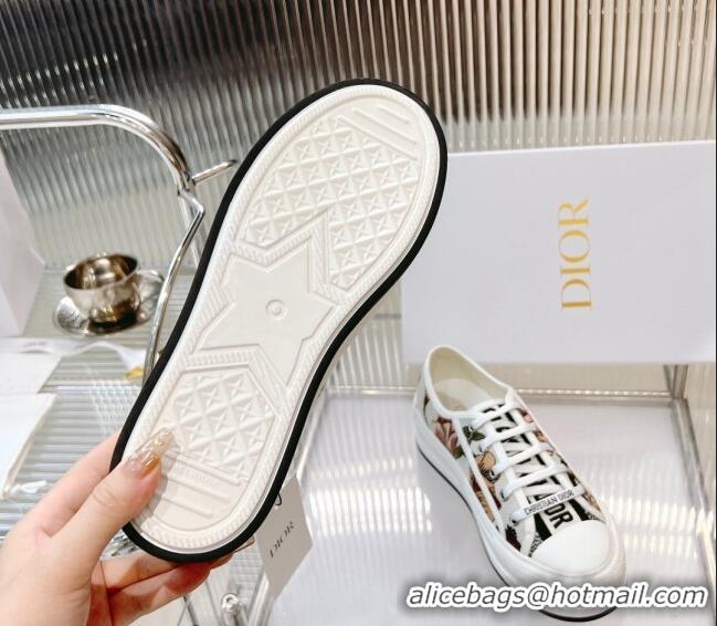 Best Grade Dior Walk'n'Dior Platform Sneakers in White Embroidered Cotton with Toile de Jouy Mexico Motif 126016