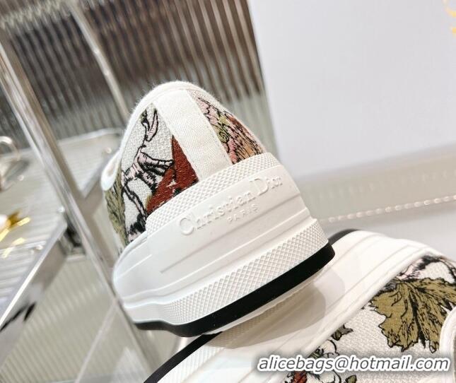 Best Grade Dior Walk'n'Dior Platform Sneakers in White Embroidered Cotton with Toile de Jouy Mexico Motif 126016