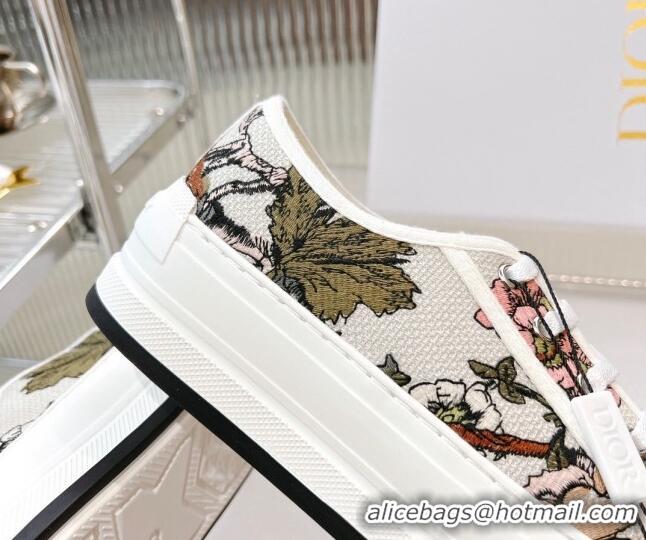 Best Grade Dior Walk'n'Dior Platform Sneakers in White Embroidered Cotton with Toile de Jouy Mexico Motif 126016