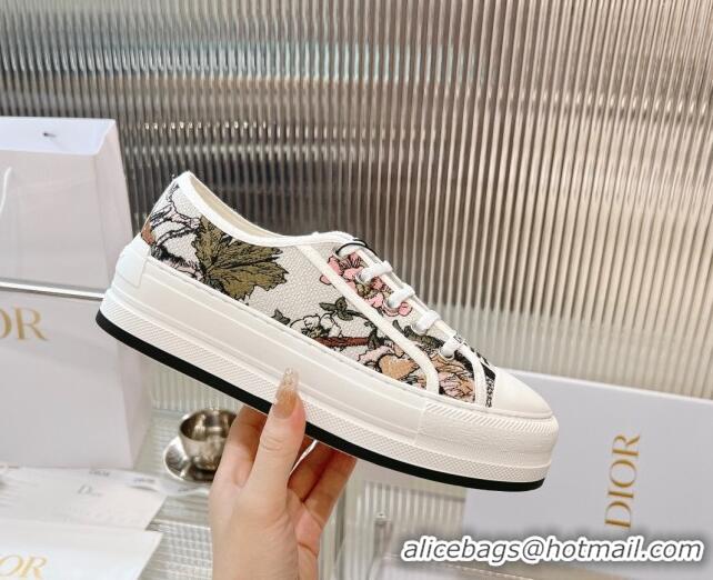 Best Grade Dior Walk'n'Dior Platform Sneakers in White Embroidered Cotton with Toile de Jouy Mexico Motif 126016