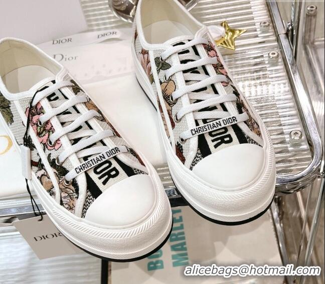 Best Grade Dior Walk'n'Dior Platform Sneakers in White Embroidered Cotton with Toile de Jouy Mexico Motif 126016