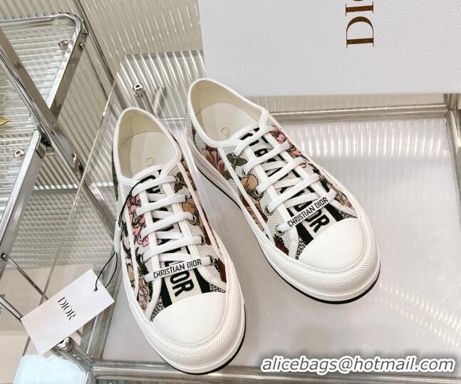 Best Grade Dior Walk'n'Dior Platform Sneakers in White Embroidered Cotton with Toile de Jouy Mexico Motif 126016