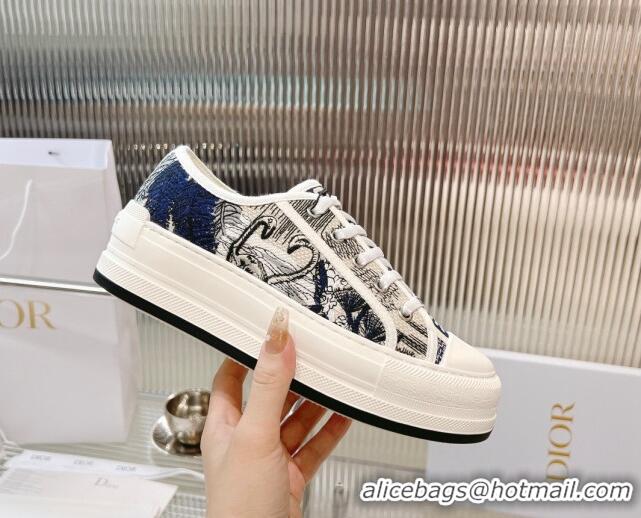 Purchase Dior Walk'n'Dior Platform Sneakers in Blue Swan Embroidered Cotton 126021