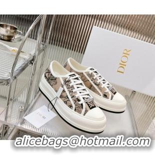 Top Grade Dior Walk'n'Dior Platform Sneakers in Beige Embroidered Cotton with Toile de Jouy Mexico Motif 126022